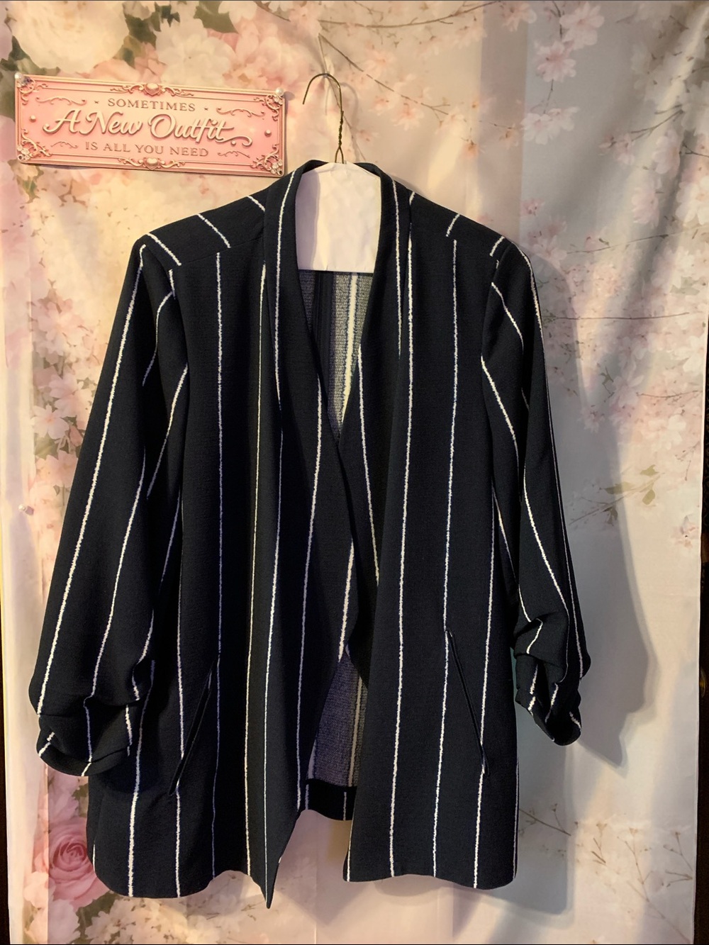 The Limited Navy Blue Blazer with White Pinstripes